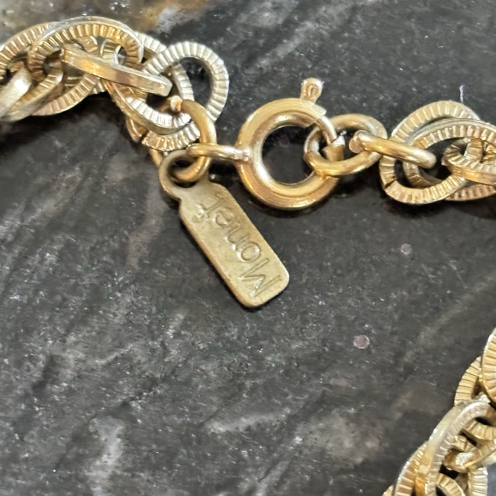 Monet Vintage Gold Tone Textured Double Link Chain Necklace 27 Inch READ
