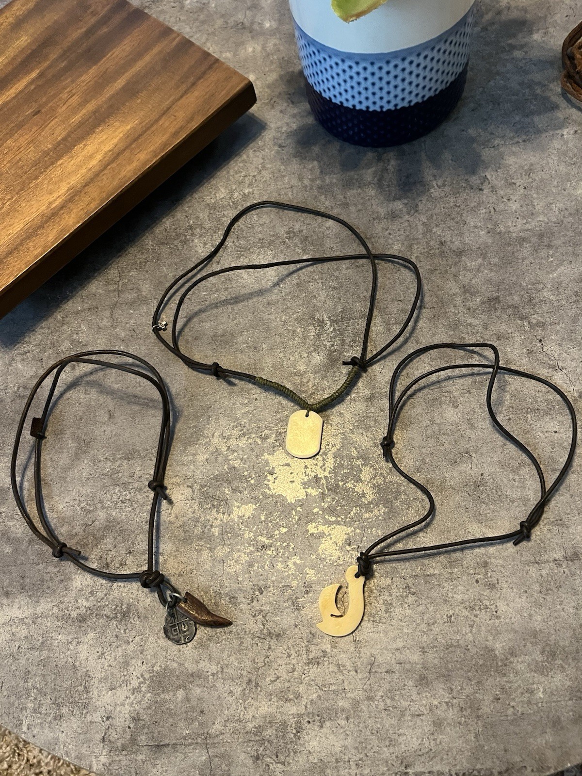 Adjustable Black Cord Necklace Slide Wood Amulet American Eagle lot of 3