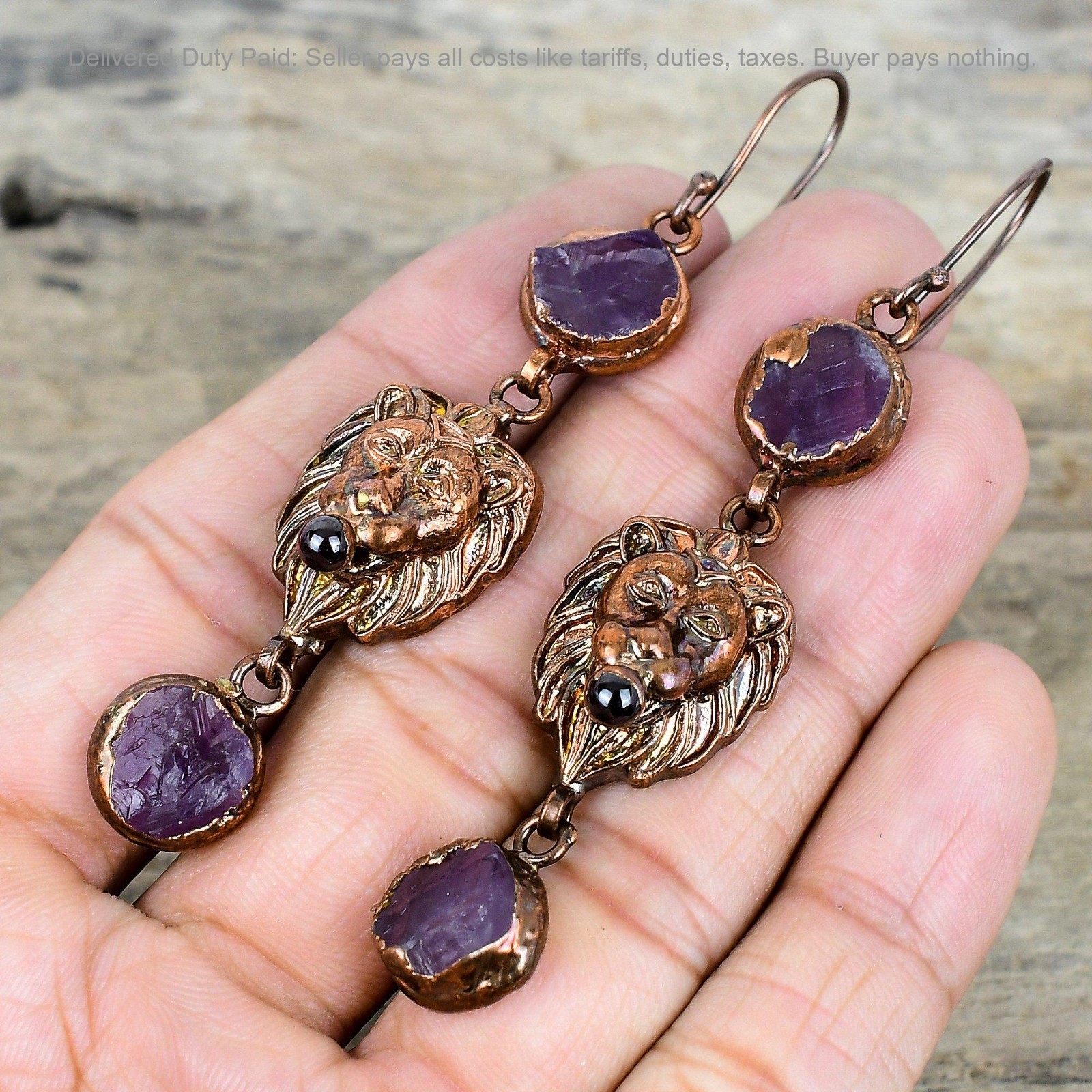 Halloween Deal African Amethyst Rough Stone Drop Wedding Earrings Jewelry Copper