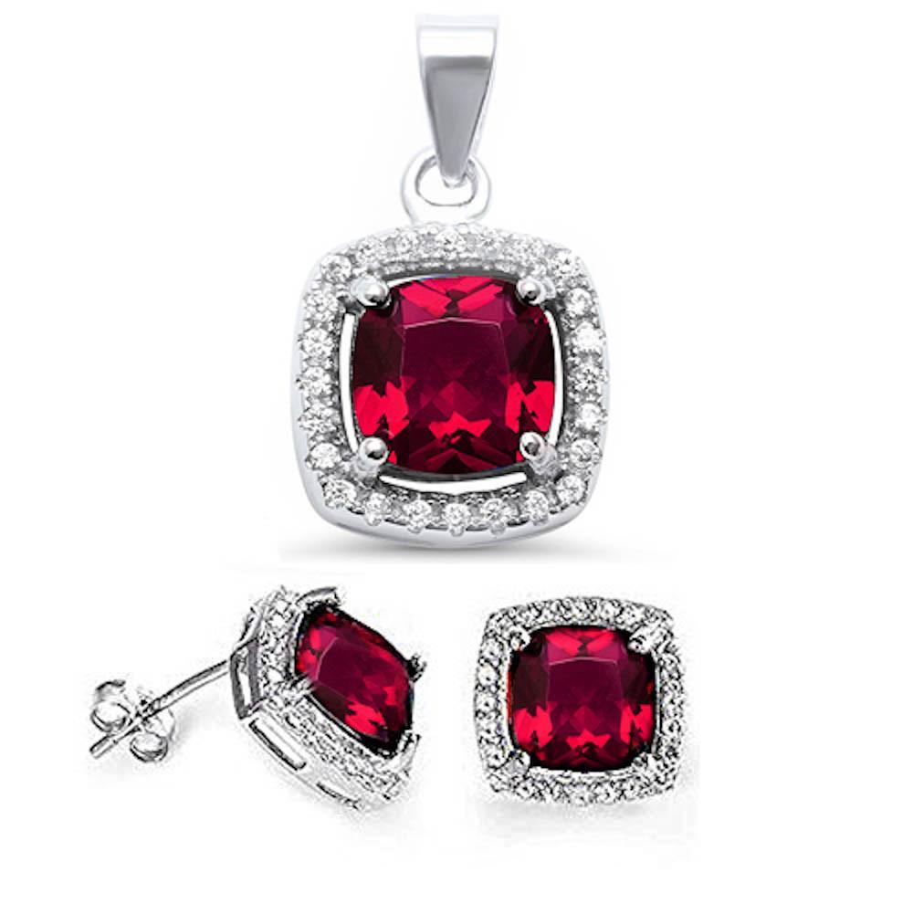 3.50ct Ruby & Cz .925 Sterling Silver & Pendant Jewelry set