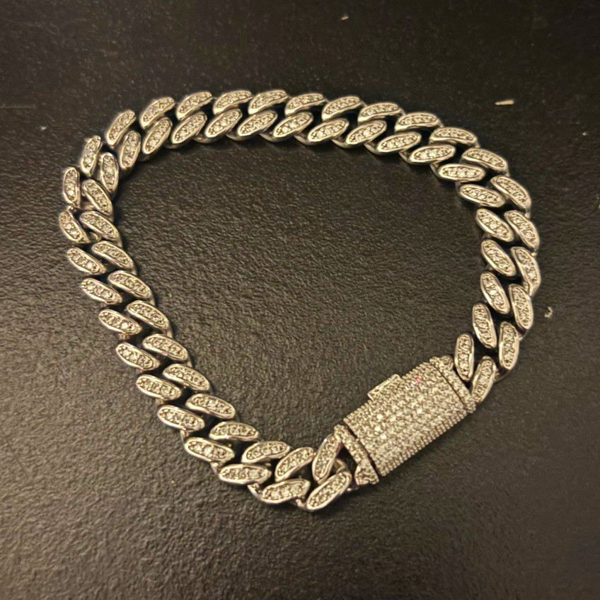 Silver Cuban Link Chain Bracelet, Chain Style, Box Clasp Closure, No Stone