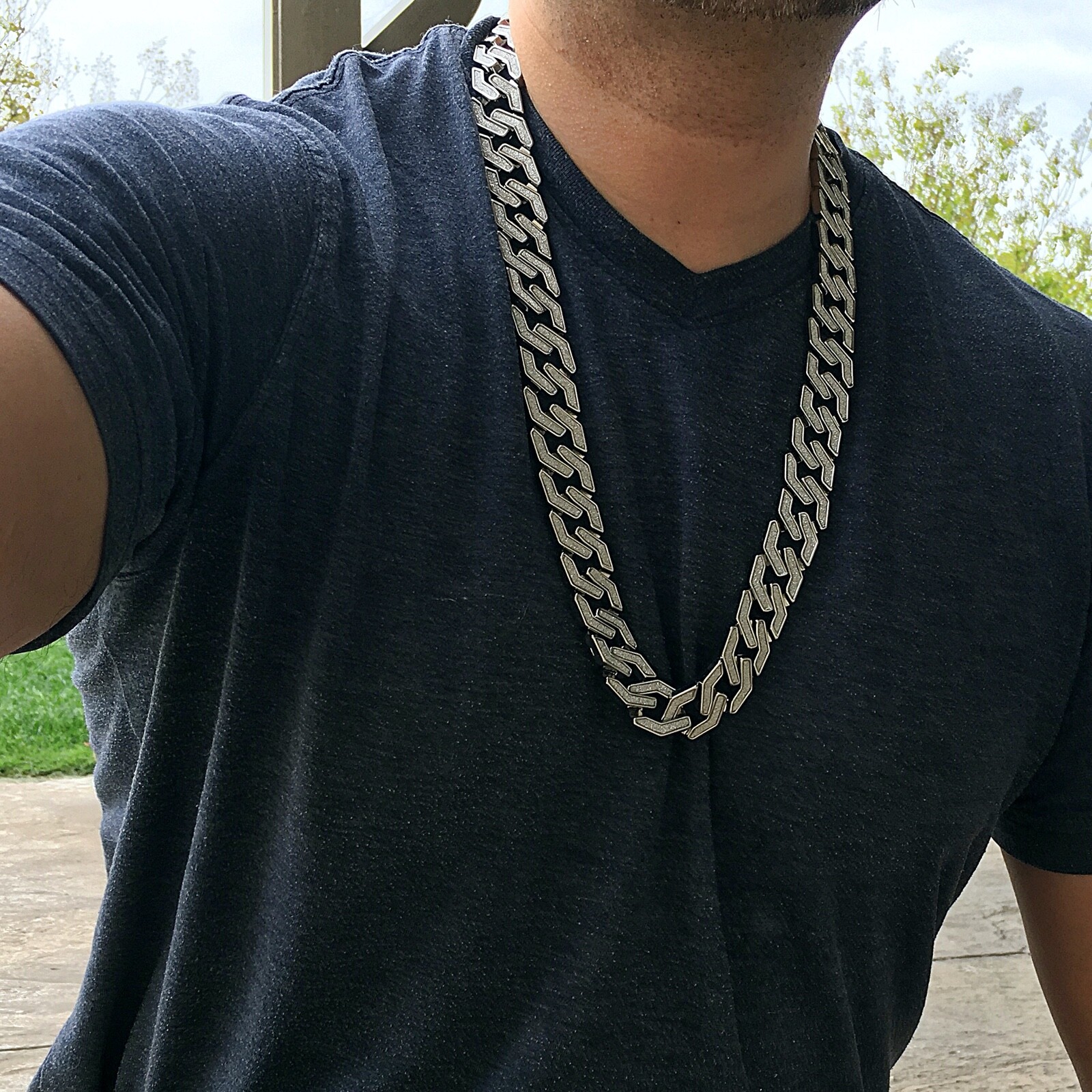 Men’s Sand Blast Chain Silver Tone Squared Links Hip Hop Necklace 20MM x 30″ in