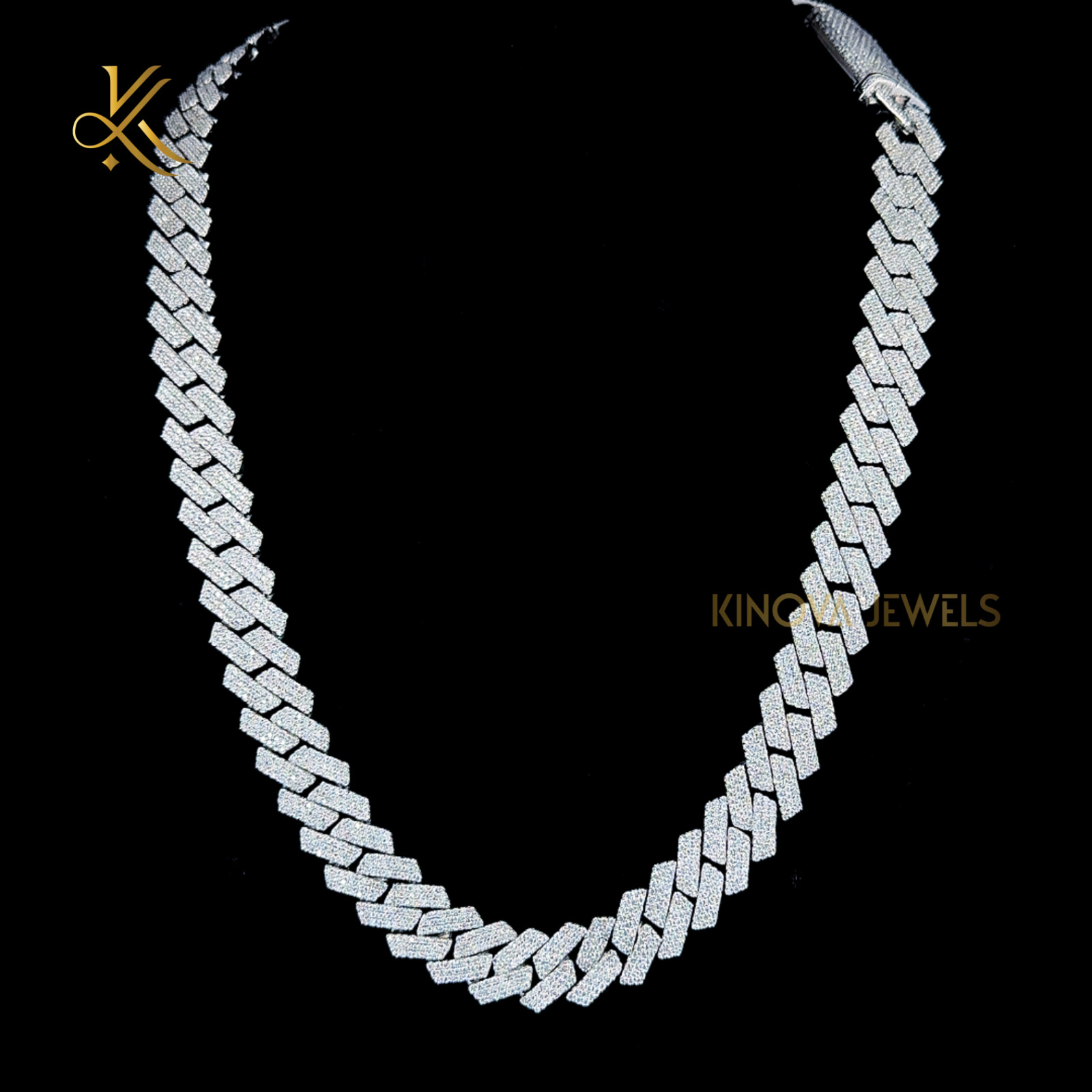 Iced Out Cuban Link Chain 925 Sterling Silver Moissanite Hip Hop 14K gold plated