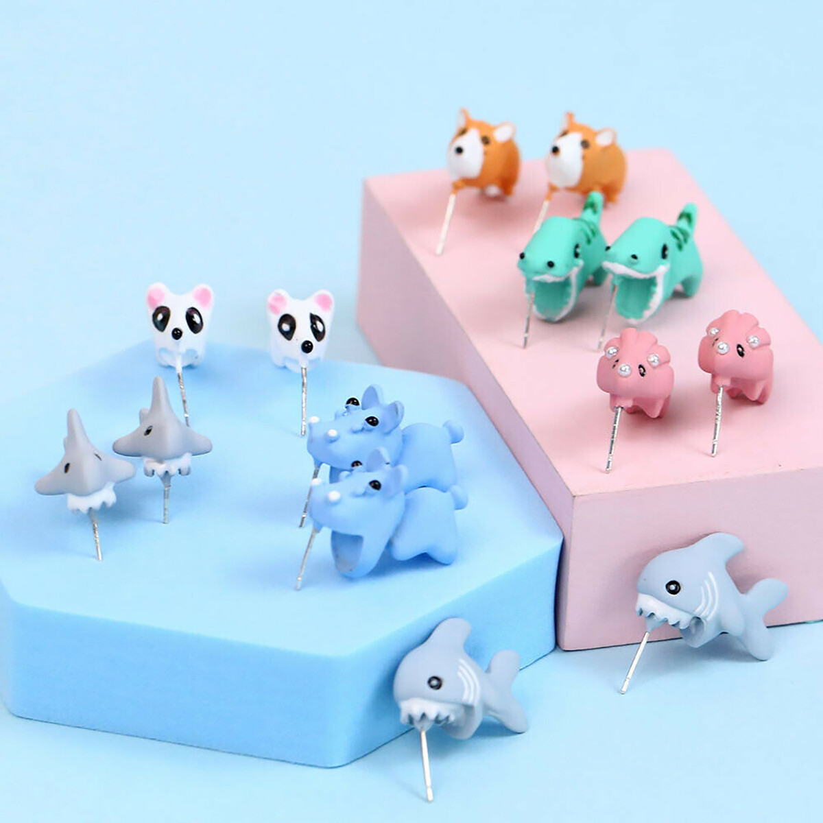 1 Pair Cute Animal Earring Bite Your Ear Cartoon Dinosaur Ear Studs Women Girls