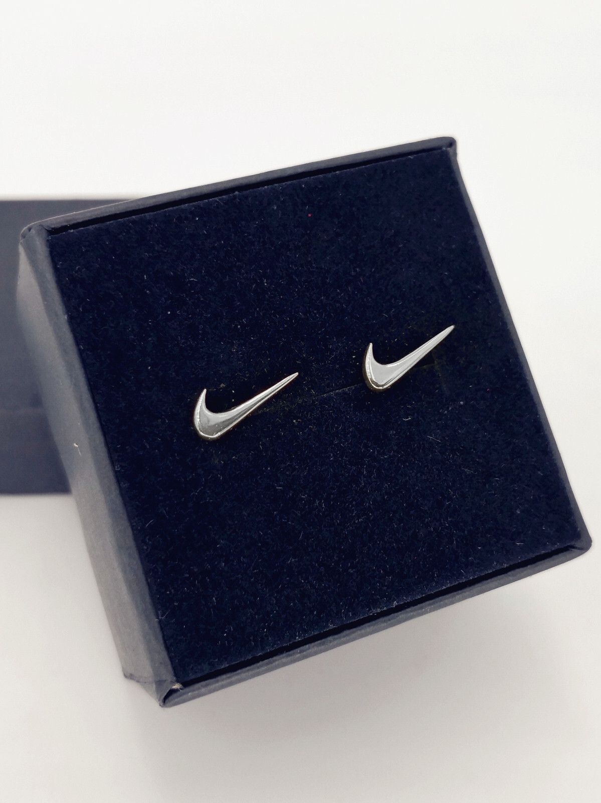 Nike Swoosh Silver – Plated Metal Stud Earrings, Pair, For Men or Women
