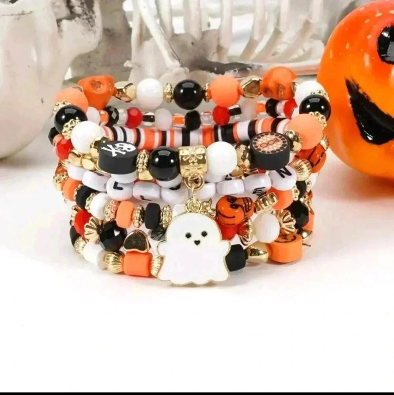 HALLOWEEN Colorful Beaded Bracelets Party Accessory or Everyday Wear 7 layer