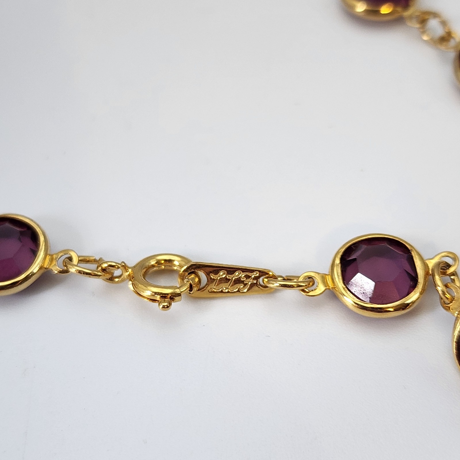 Purple Bezel Open Back Crystal Stations LLF Studio Gold Tone Chain 48″