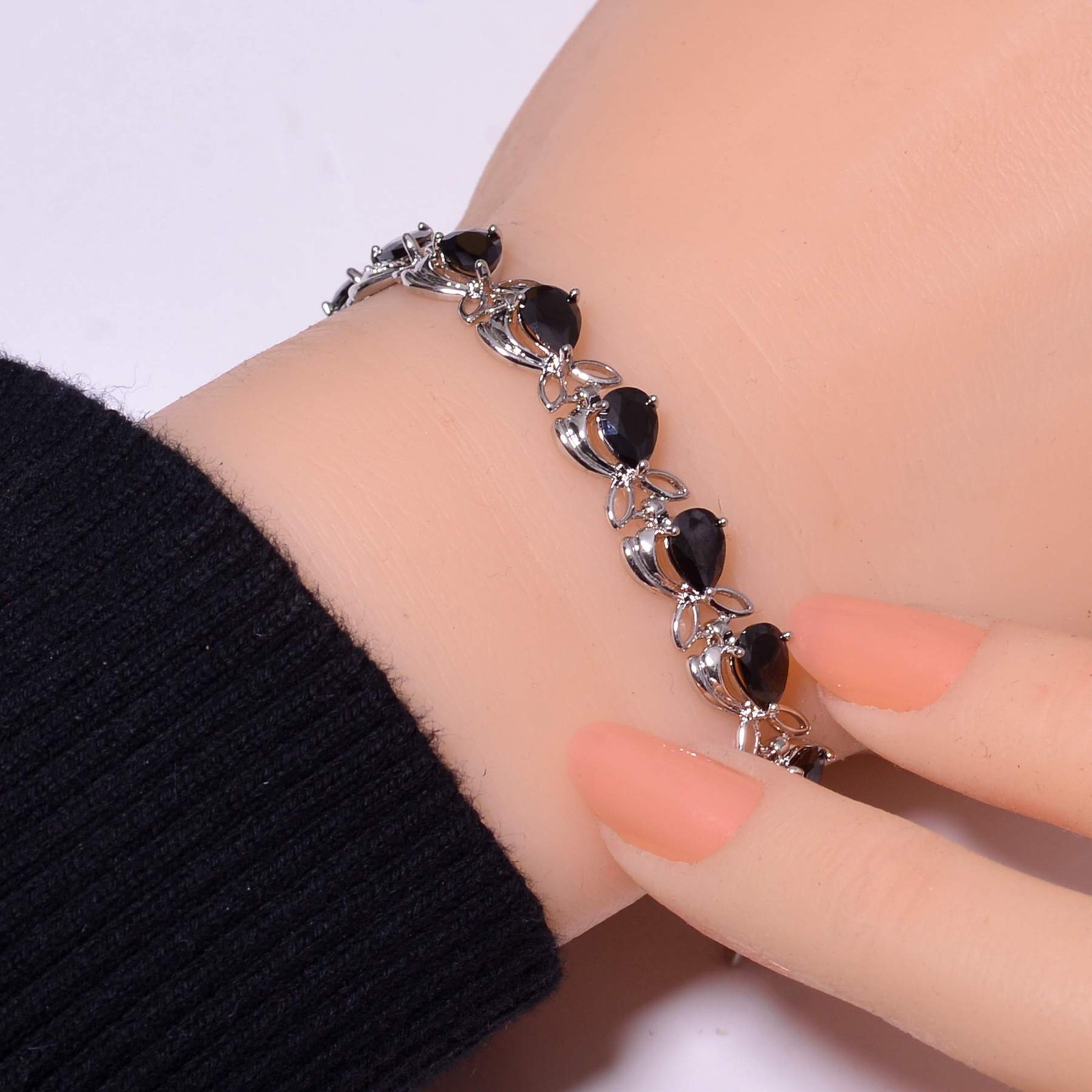 Black Onyx 925 Sterling Silver Tennis Bracelet 6.99″, Christmas Gift B68627