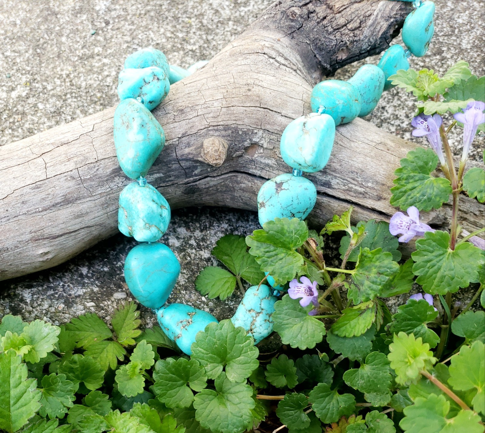 Robins Egg Blue Turquoise Beaded Nugget Vintage Lobster Clasp Necklace