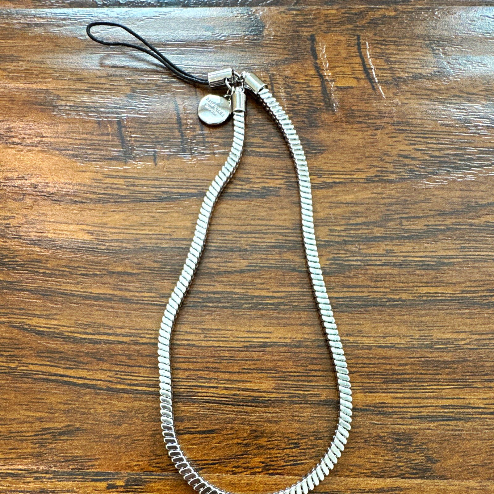 kate spade new york Silver-Tone Snake Chain Necklace w/ Logo Charm Signed