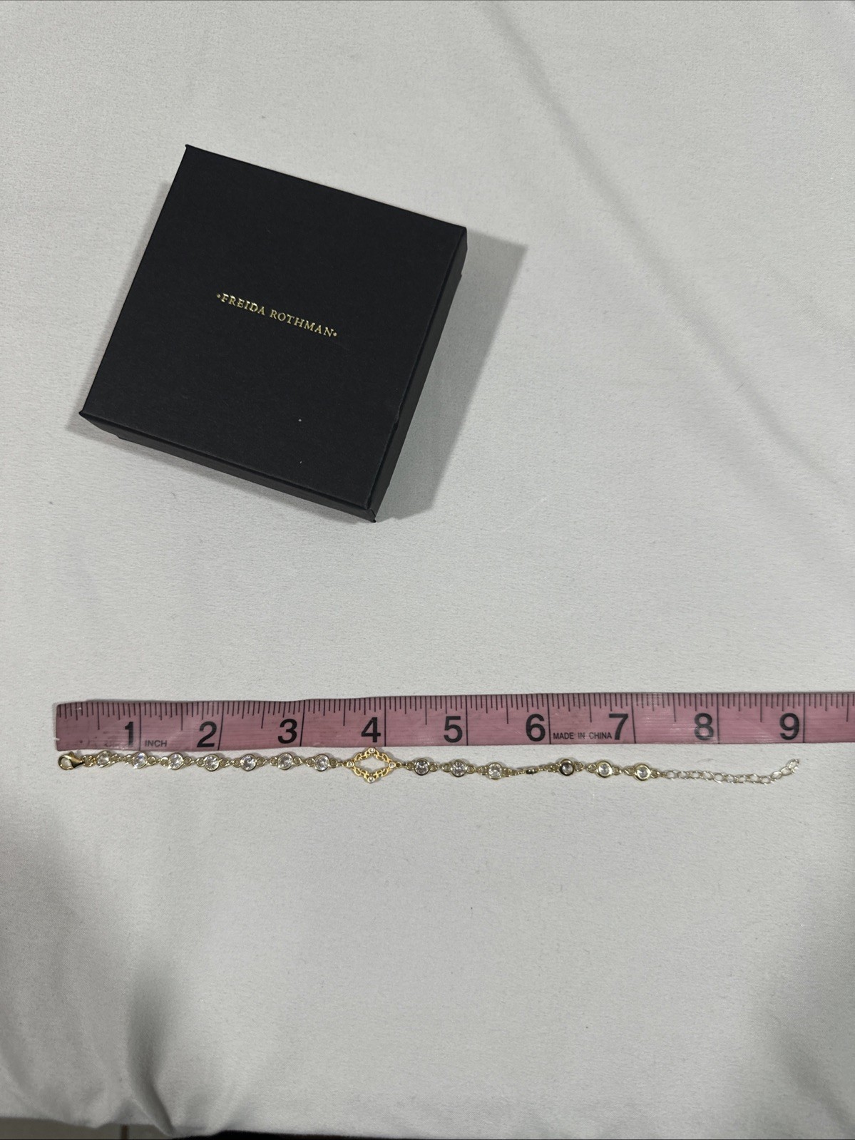 NEW Freida Rothman Brass Bezel Cubic Zirconia Bracelet in Gold Finish