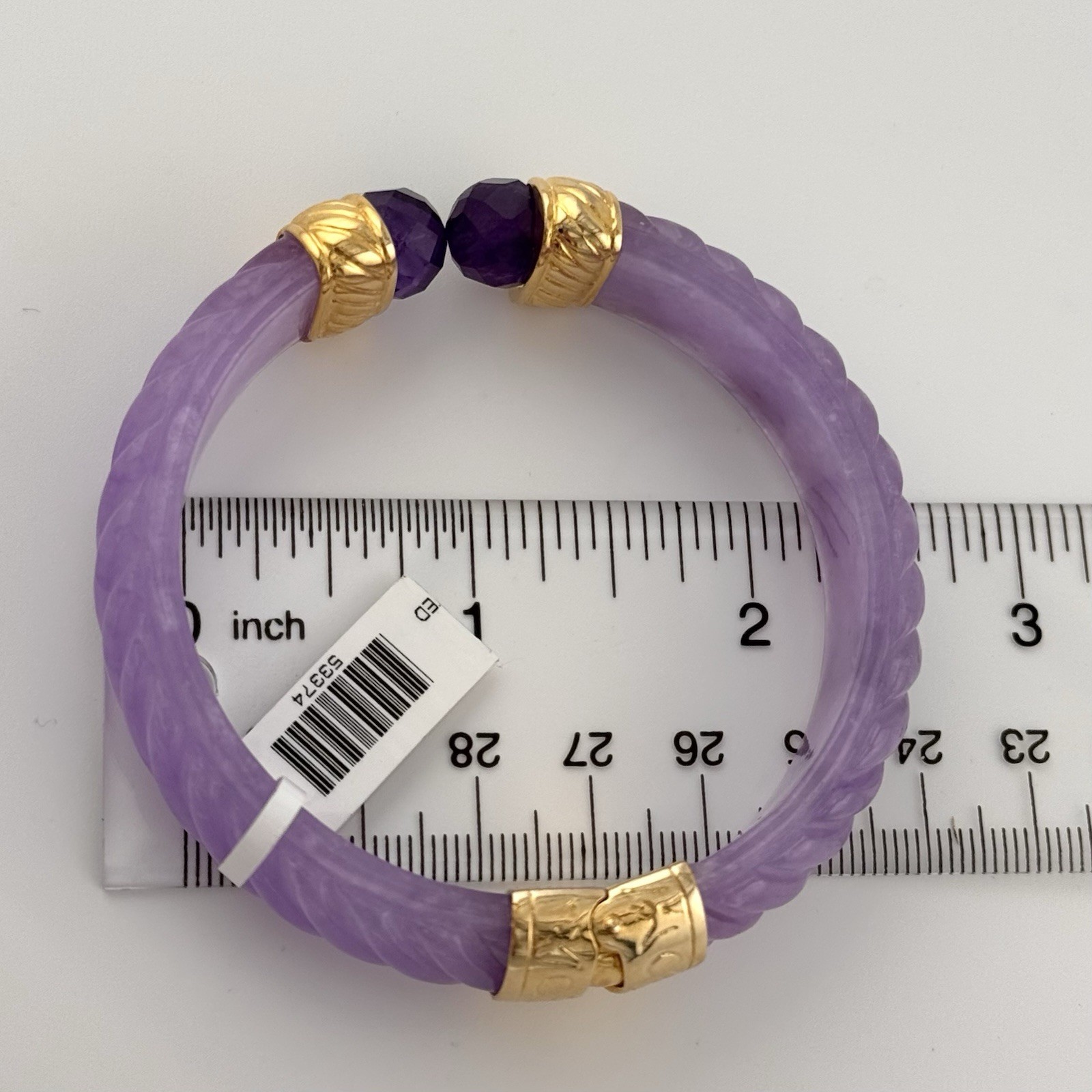 Real Carved Purple Jade Bangle with Gold Plated 925. Rare. Sold Out at $300