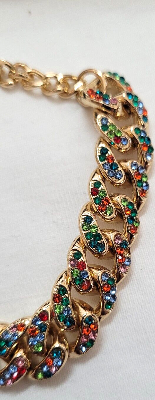 Beautiful Rhinestone Bracelet by Design 7″ to 8.5″ length .5″ wide Gold tone