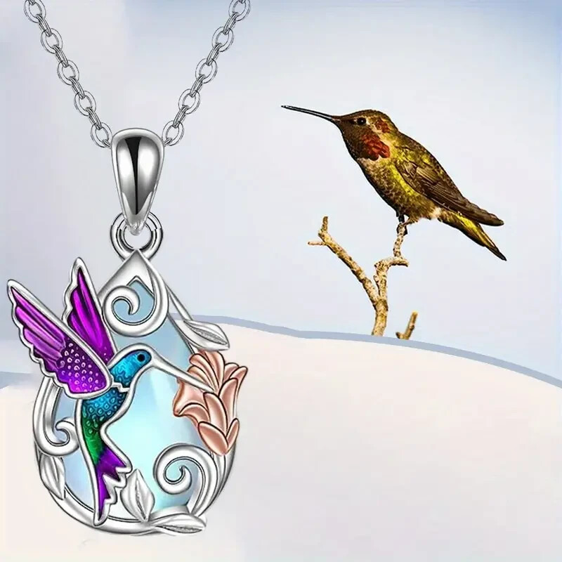 Hummingbird Fashionable Blue Purple Bird Pendant Necklace Gift Free Shipping