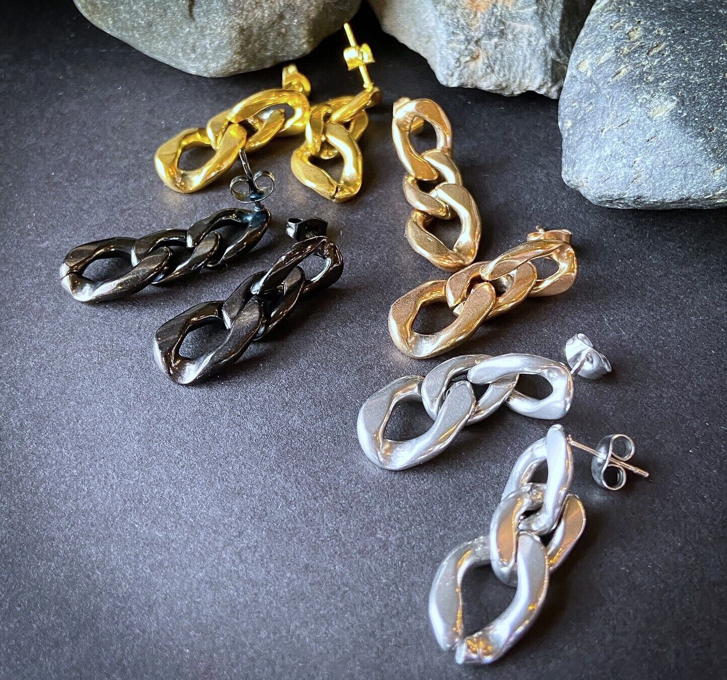 PAIR Chain Link Dangle Earring Studs 316L Surgical Steel 20g