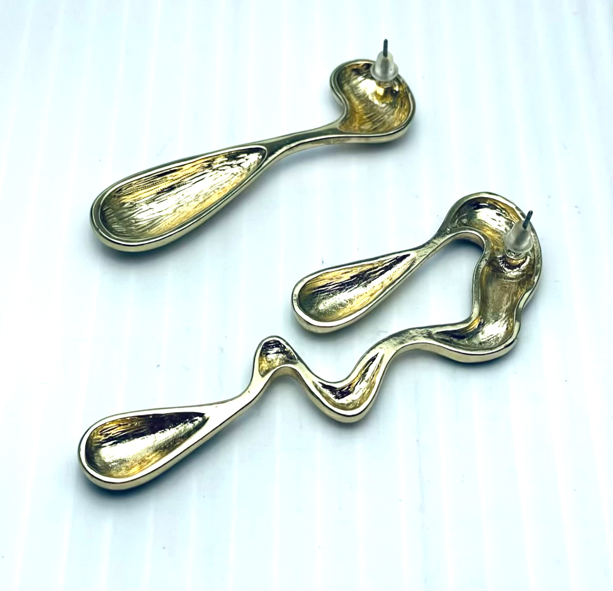 Sassy Jones Boutique Earrings Asymmetrical Teardrop Gold Tone Black Enamel Bold