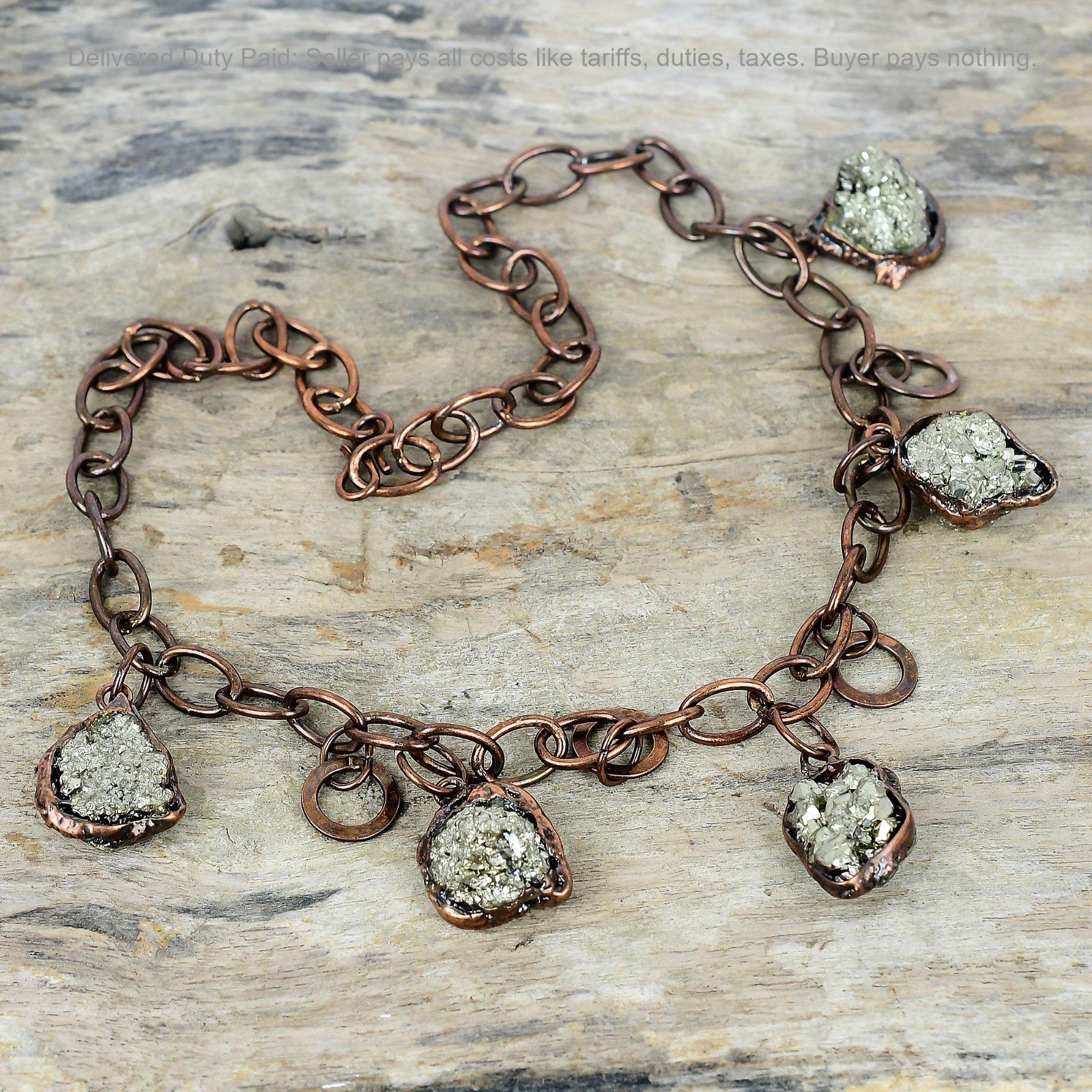 Halloween Sale Copper Pyrite Rough Gemstone Electroformed Chain Necklace Jewelry
