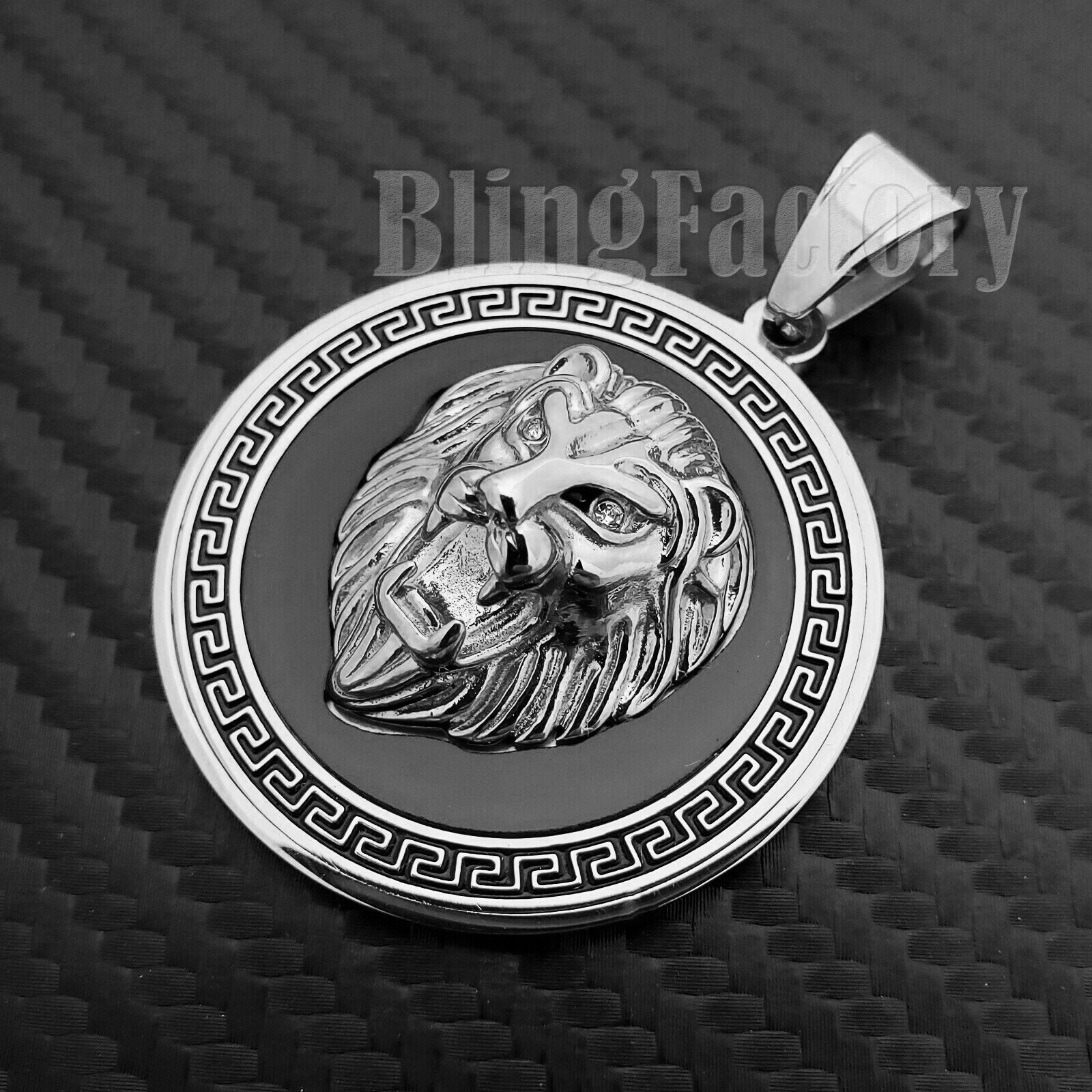 HIP HOP ICED BUST DOWN SILVER LION HEAD MEDALLION STAINLESS STEEL CHARM PENDANT