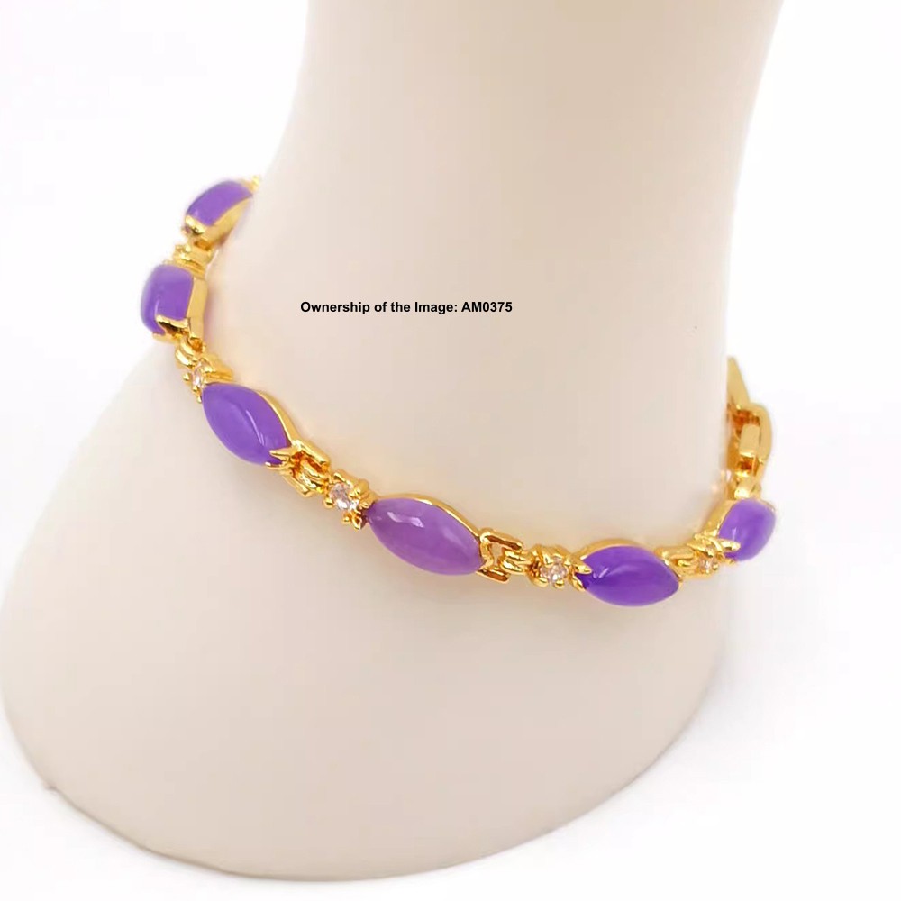 NEW Bracelet Heating Jade Yellow Plated Oval Purple Jade Bracelet Women 7.10INCH