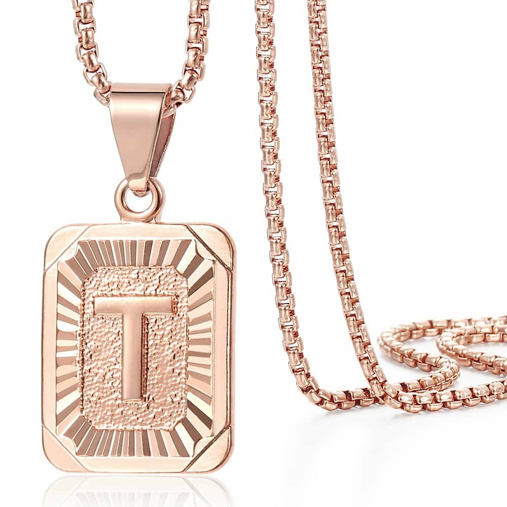 Initial Letter Name Necklace Pendant Gold Plated Stainless Steel Chain Unisex
