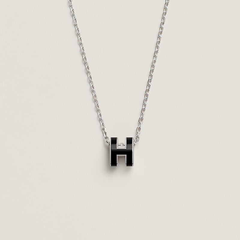 Authentic Hermes Mini Pop H Necklace Black Noir Silver Palladium New No Box