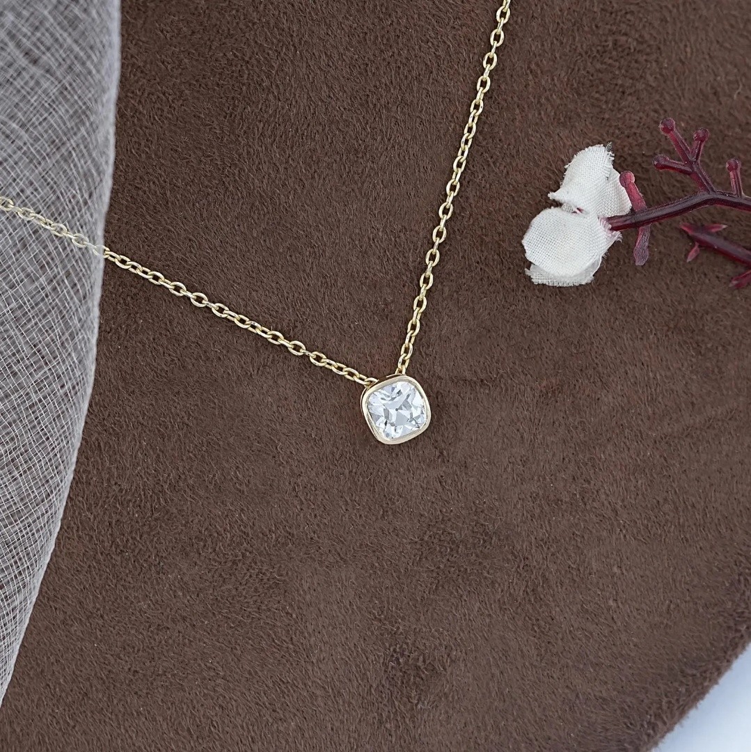 3.00 Ct Cushion EF VS Lab Grown Diamond Solitaire Bezel Necklace 14K Yellow Gold