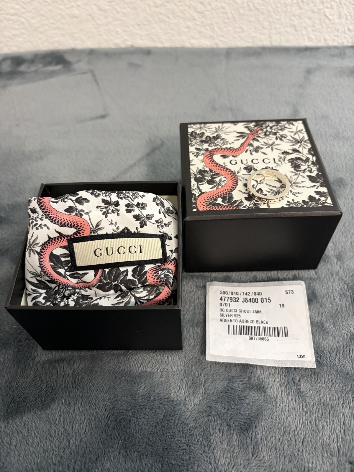 Brand New Gucci Ghost Sterling Silver 925 Costume Ring Size 19 (US 8.75)