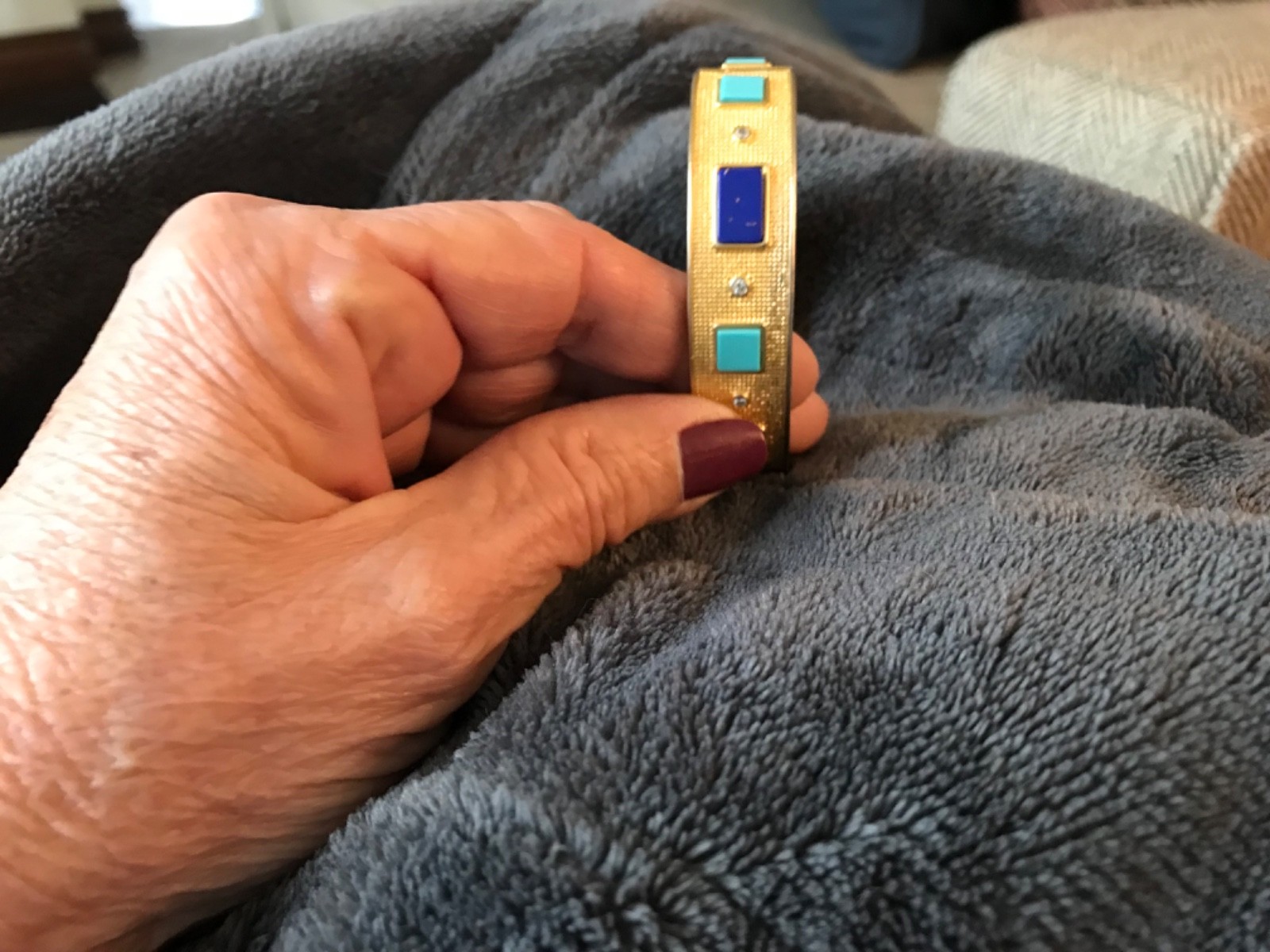 Freida Rothman Brick set 925SS with square turquois, lapis and bezel clear cz