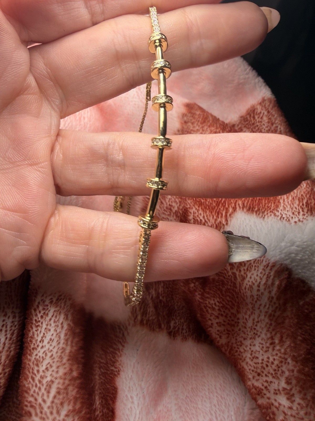 18K Gold Filled AAA CZ Bolo Bracelet Adjustable Sparkling Station Design