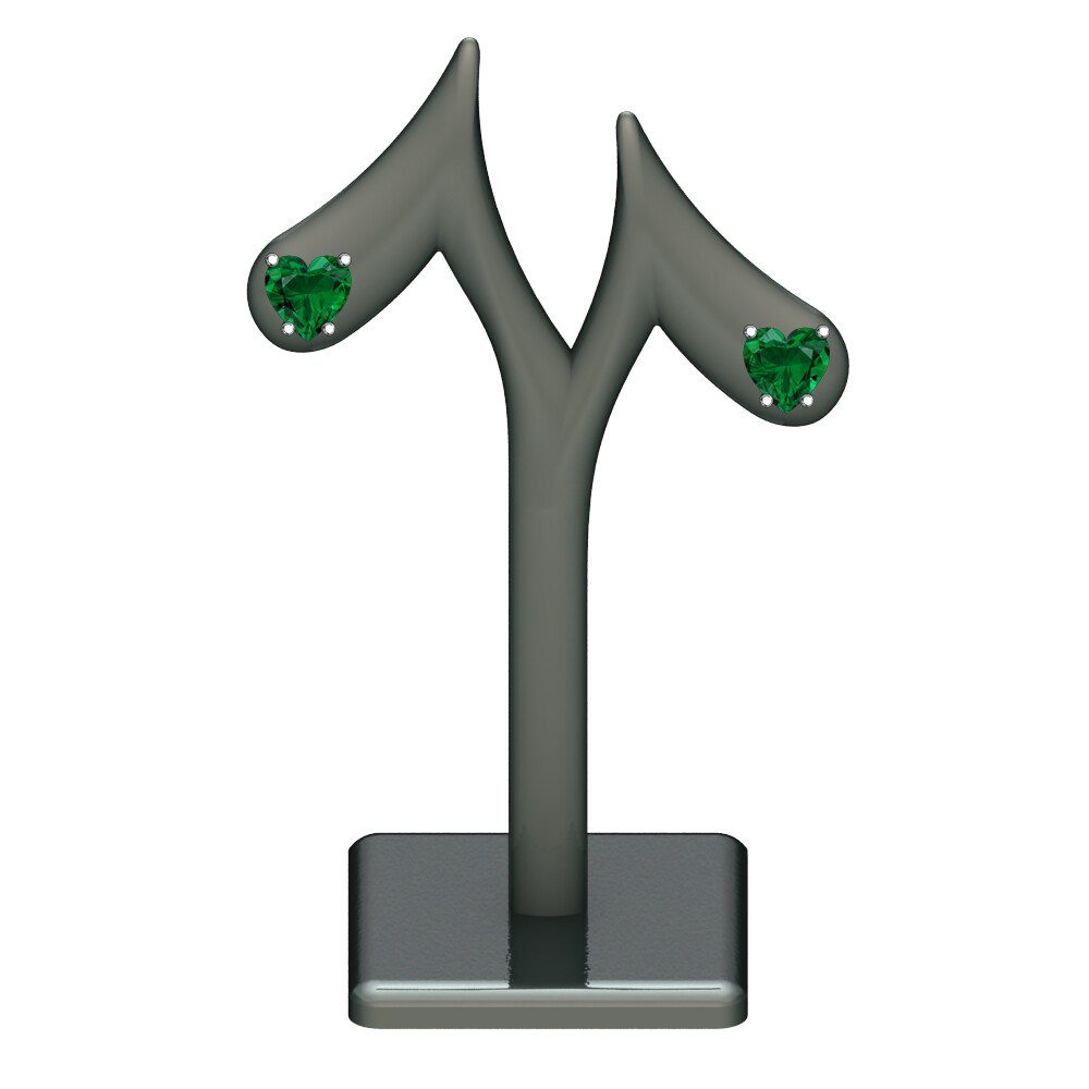 Solid 925 Sterling Silver 5MM Emerald Heart Cut CZ Stud Earrings For Women