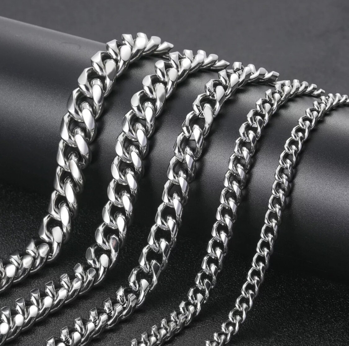 16-34″ Stainless Steel Silver Chain Cuban Curb Mens Men Womens Necklace 3-11 mm