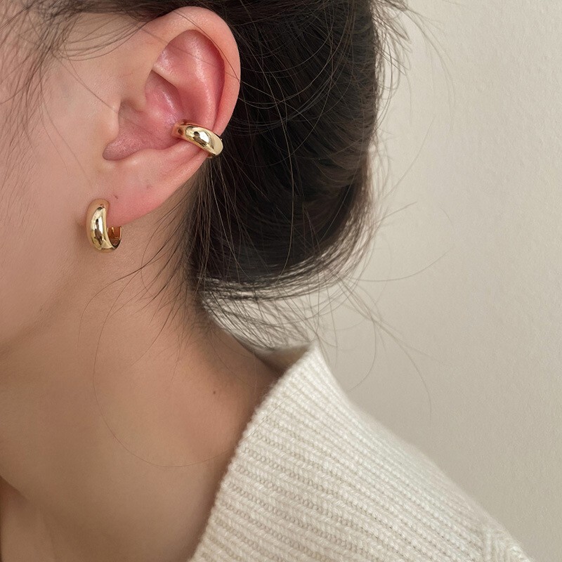 C-shaped Geometric Texture Incense Stand Clip Earrings Women Without Piercing A8
