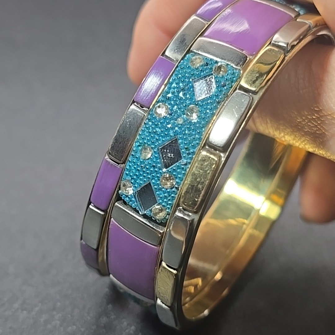 3 India Bangle Bracelet Silver Gold Purple Blue Mirror 2.5″ Diameter Antika New