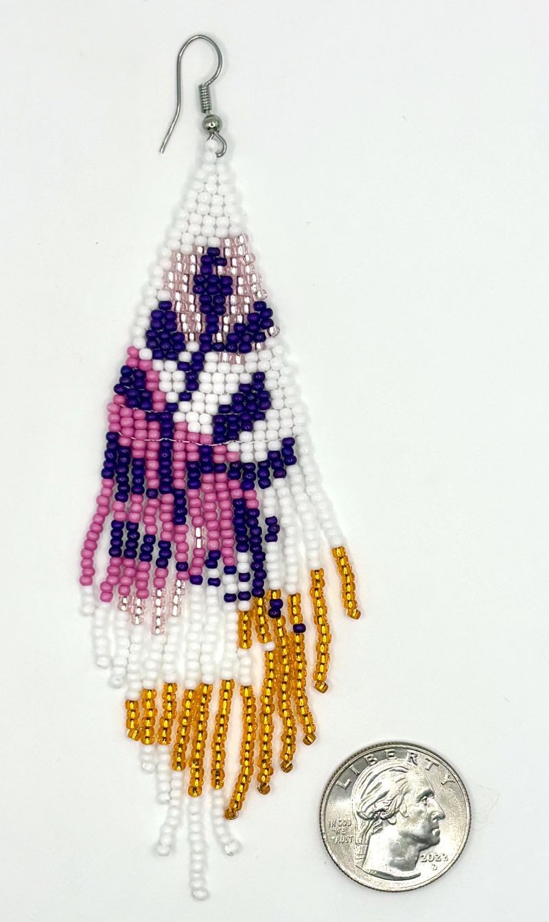 5″ Mauve Multicolor Abstract Botanical Plant Hand Beaded Tassel Earrings New