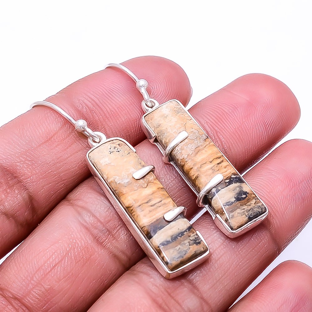 Natural Picture Jasper 925 Sterling Silver Earring 1.76″ E72, Christmas Gift