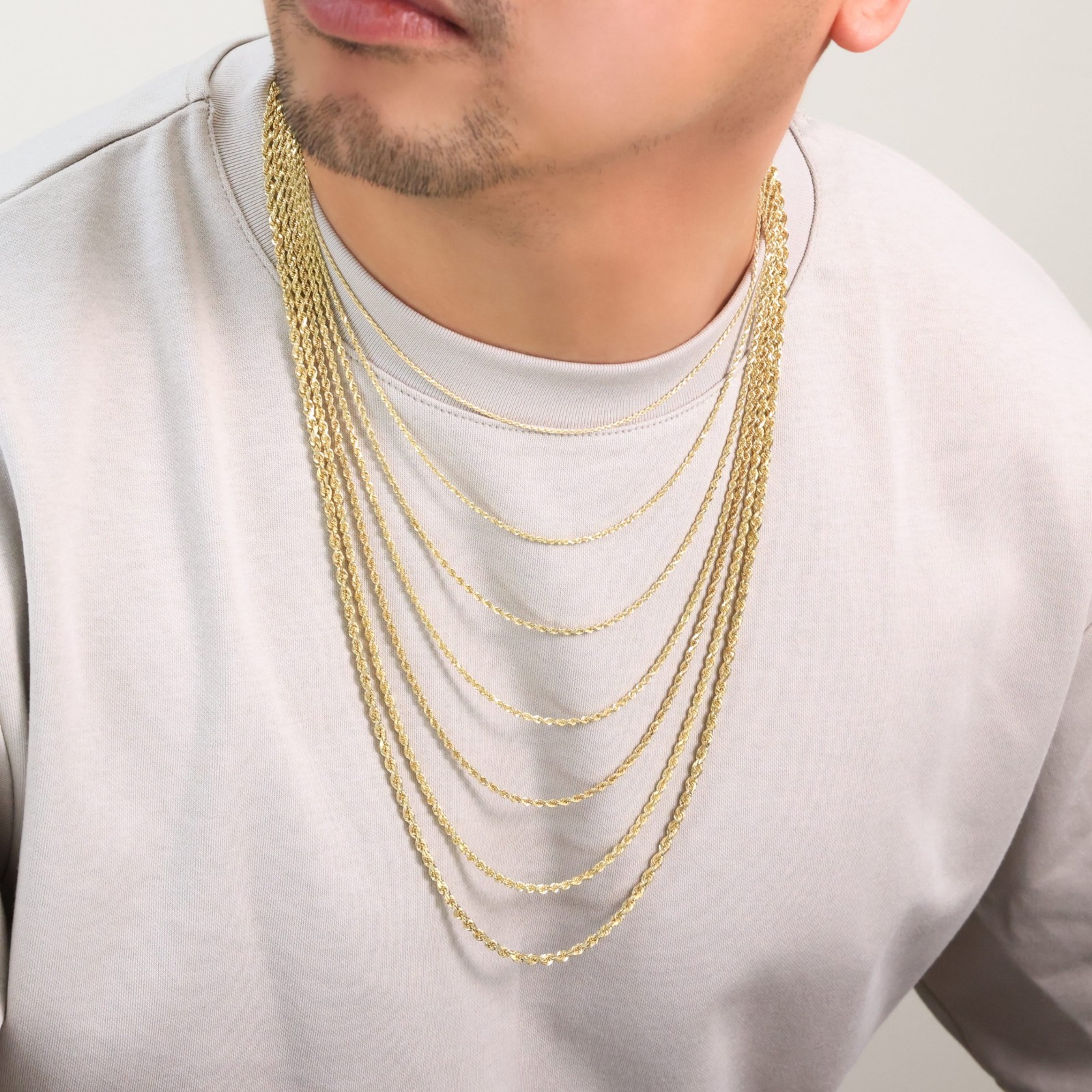 14K Yellow Gold 1mm-10mm Diamond Cut Rope Chain Necklace Mens Women 16″- 30″