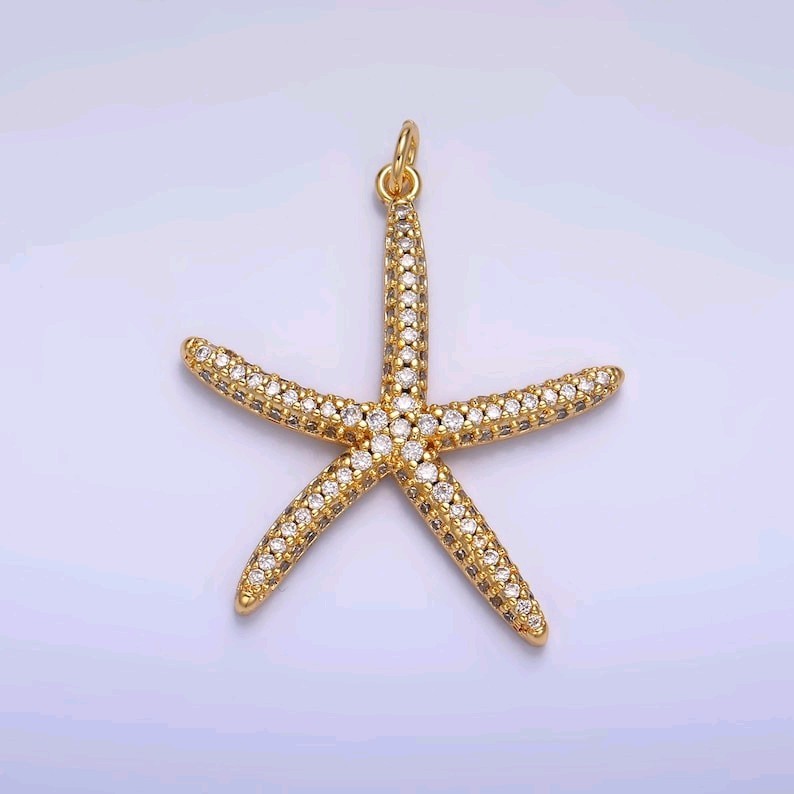 24k Gold Filled Cubic Zirconia Starfish Charm, Sea Star Pendant for Under the Se