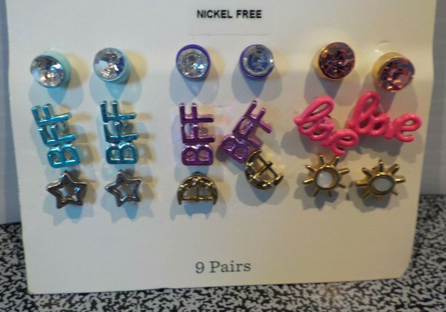 74 Sets Of Pierced Earrings Different Sizes Color & Shapes All Nickle Plated New