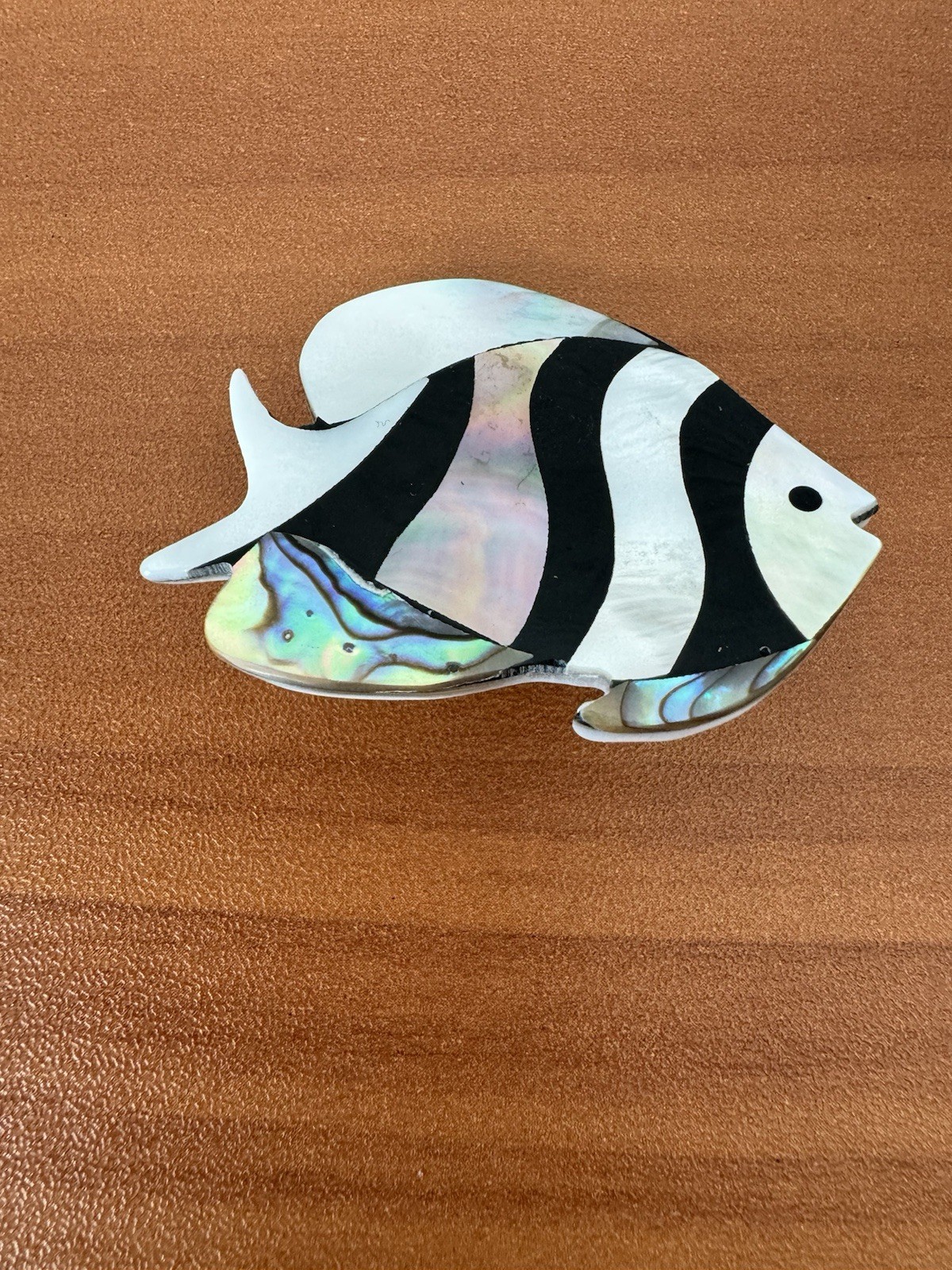 Vtg Brooch Pin FISH Mother of Pearl Abalone Inlay Handmade Read Description