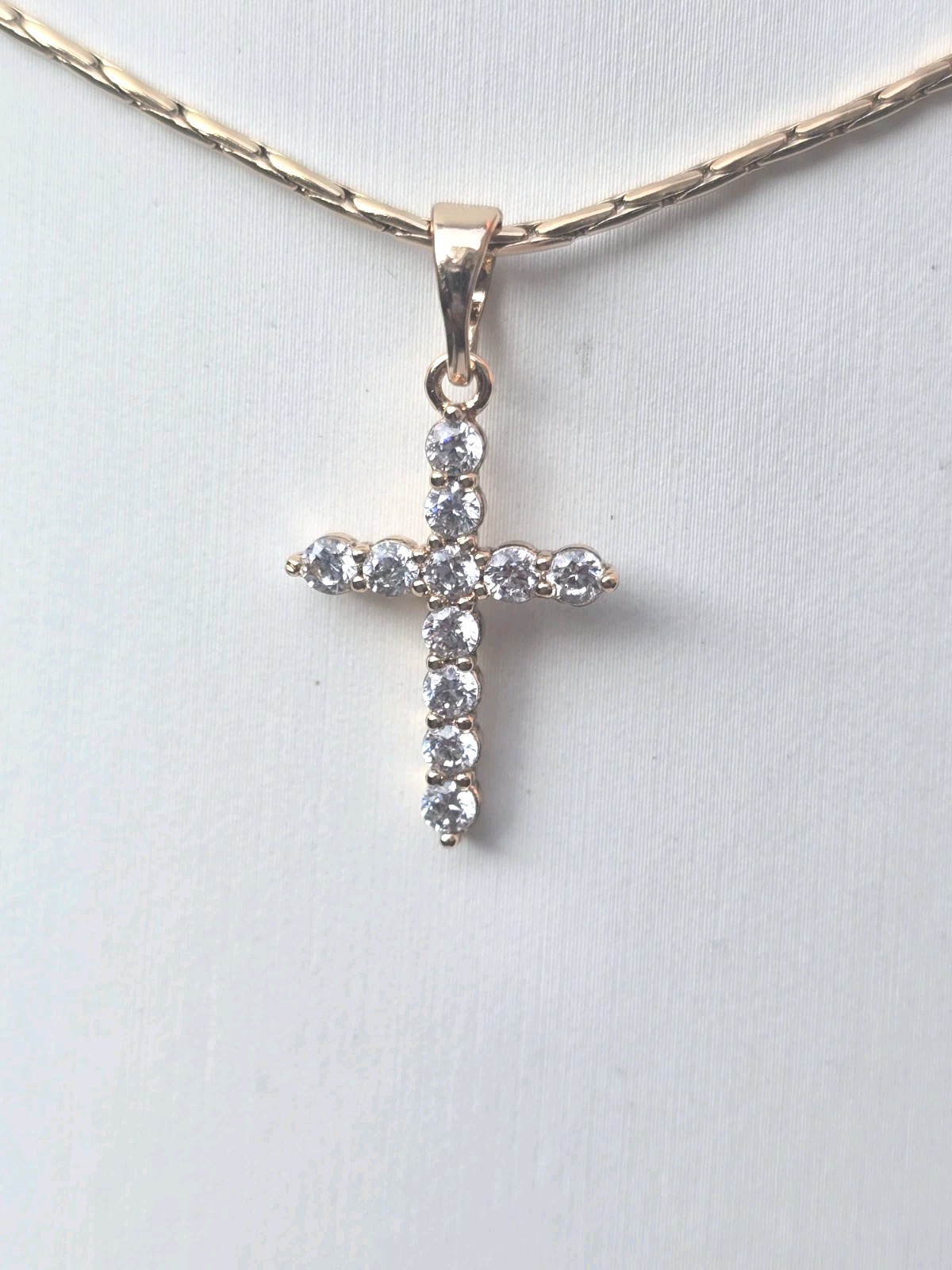 Rose Gold Plated Small CZ Cross Crucifix Necklace 18in/45cm chain pendant
