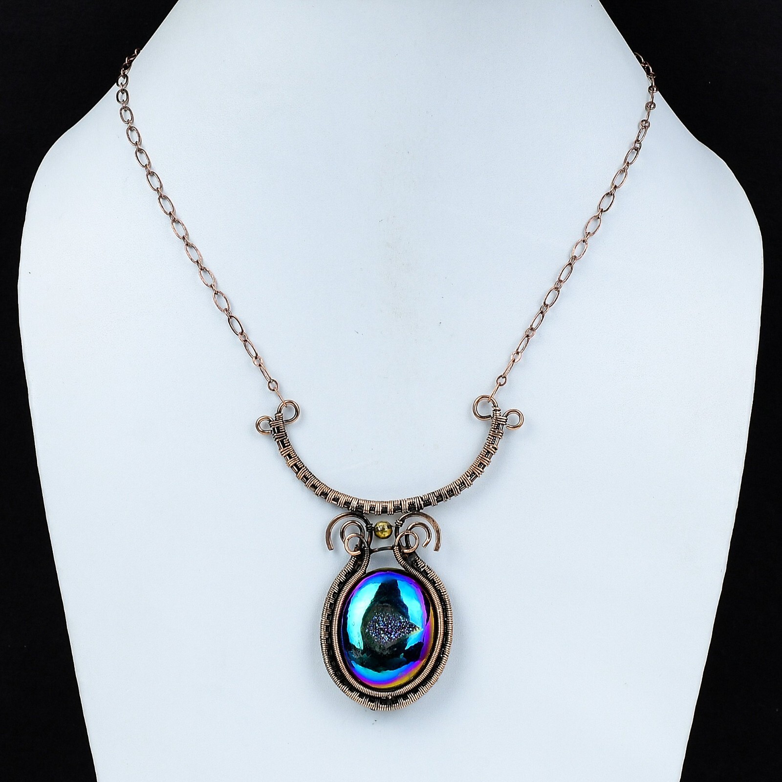 Titanium Druzy Copper Love Gift Wire Wrapped Necklace Adjustable 18.0″