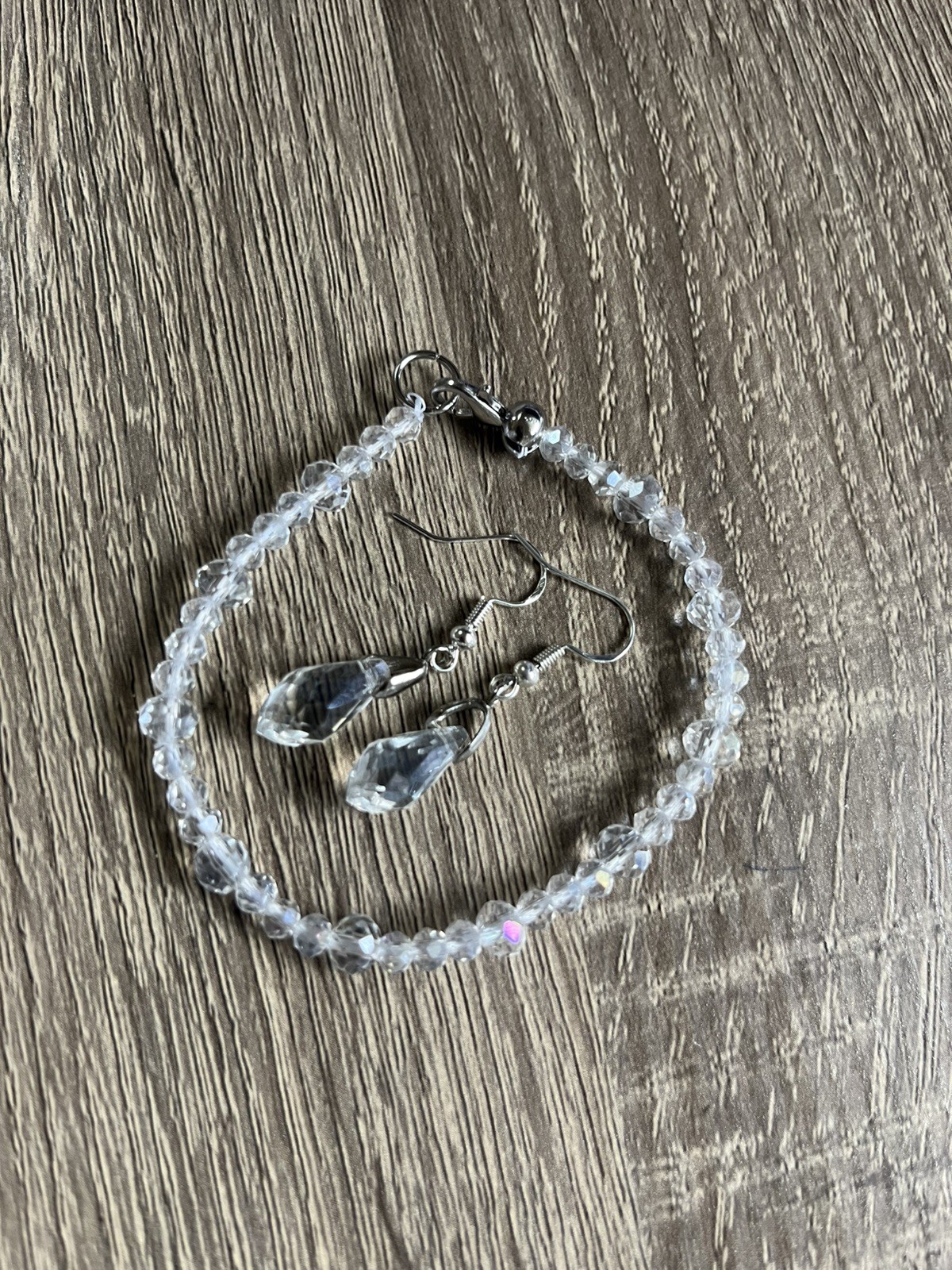 Glass Crystal Elegant 7.5” Bracelet & 1/2” Earring Set Handmade.