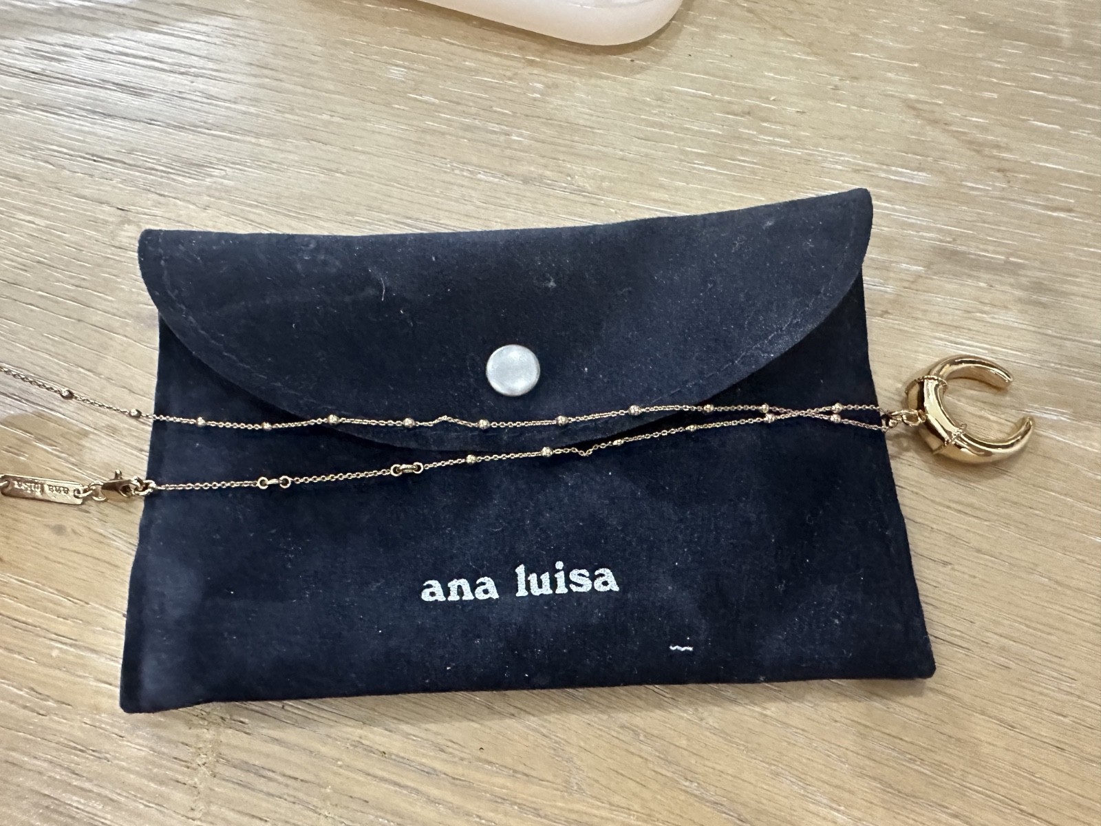 Ana Luisa Gold Vermeil Crescent Moon Horn Necklace Pendant Beaded Chain + BONUS