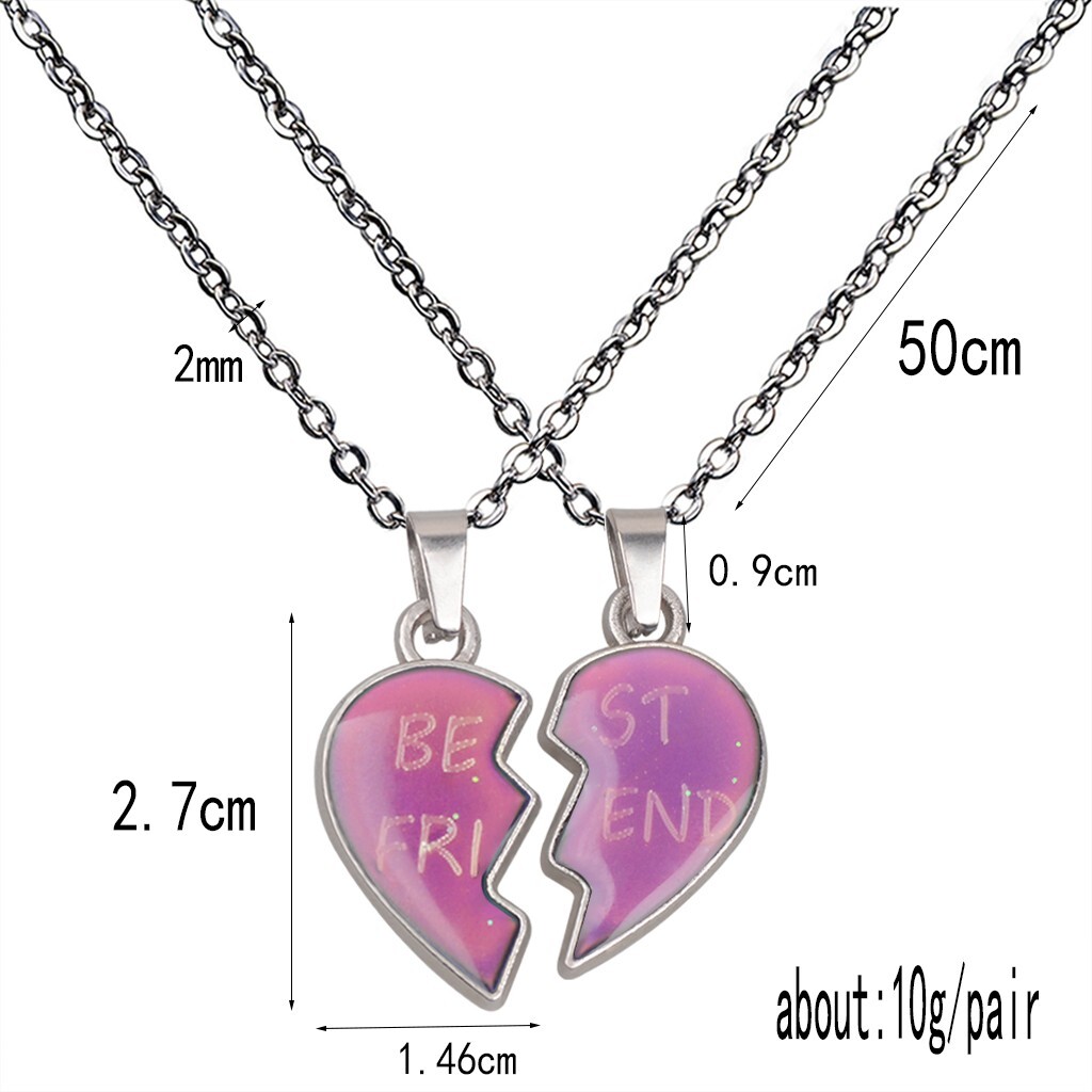 2Pcs/Set Temperature Sensing Color Changing Mood Tracker Best Friends Necklace