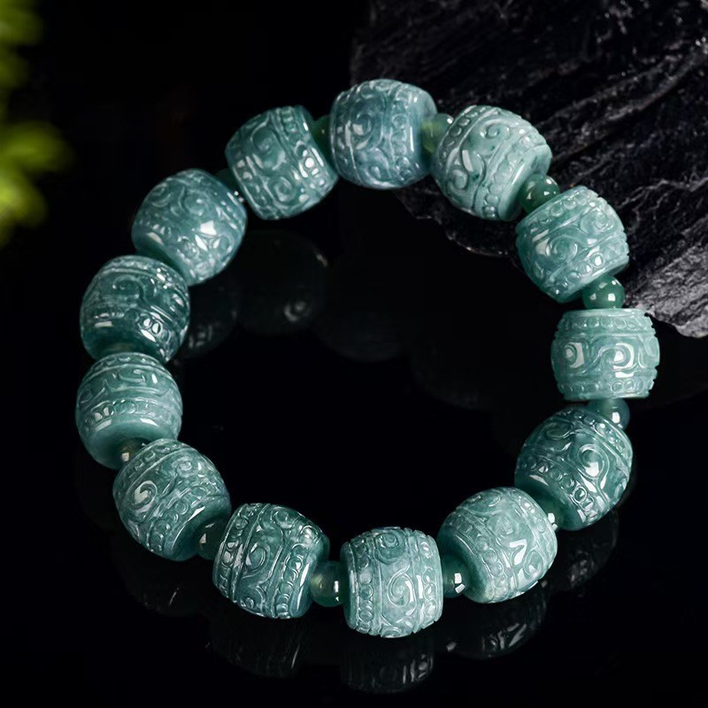 Certified Real Grade A Natural Blue Jade Jadeite Bracelet 15*13mm Beads Bangle