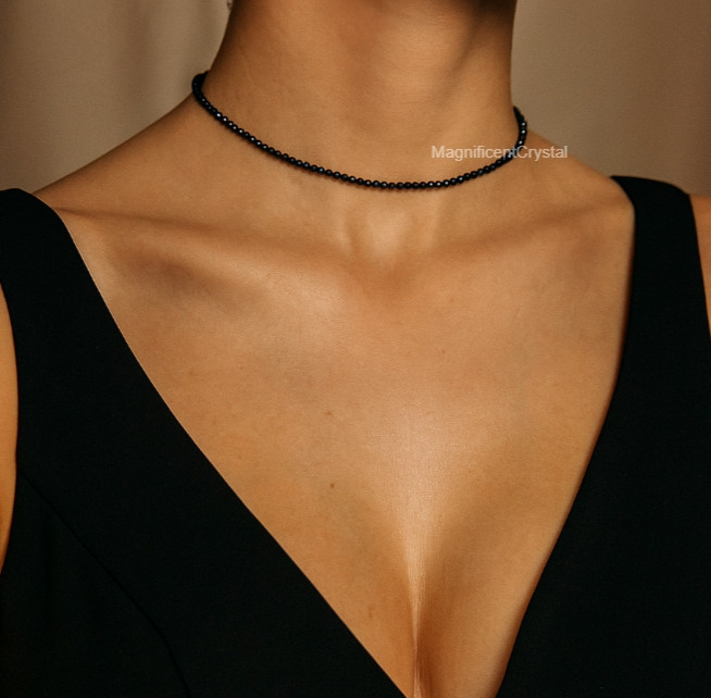 Natural Black Obsidian Choker Beaded Necklace Energy Gifts Healing Women Jewelry