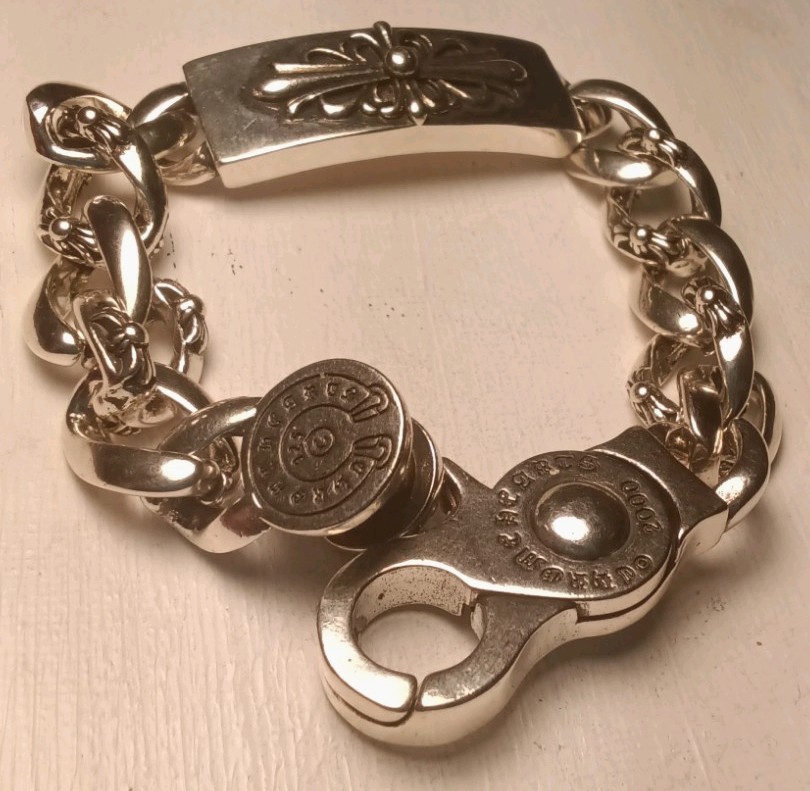 New Chrome Gothic Cross Bracelet biker 2000 Jewelery cuban link Mens 21mm 925
