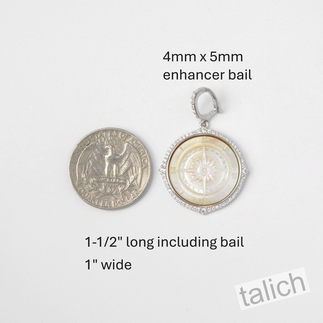 925 Sterling Silver CZ MOP Compass Rose Cameo Pendant North Star Unique Gift