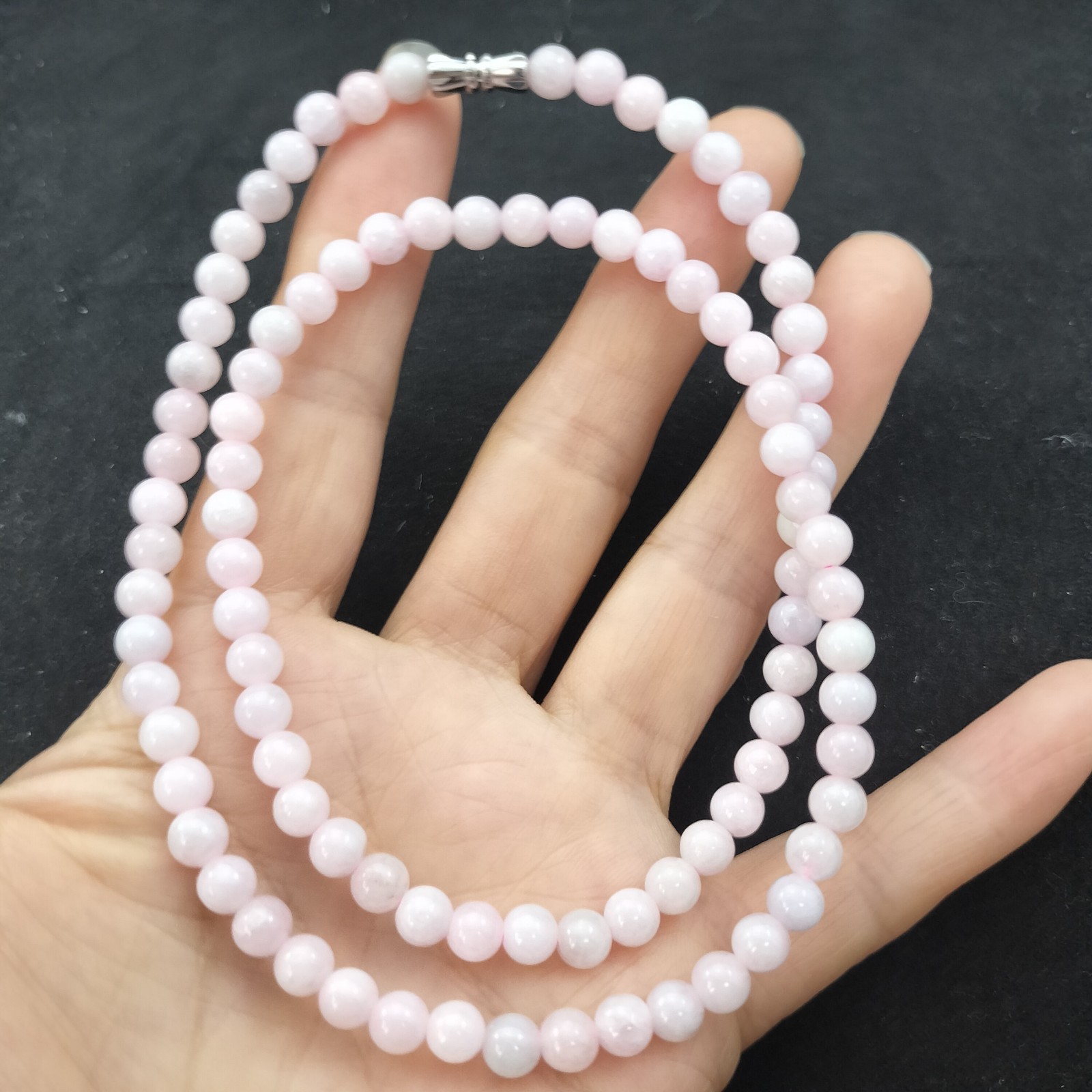 Certified Pink Natural Type A Jade Jadeite Carved 5.8MM Bead 520MM Necklace