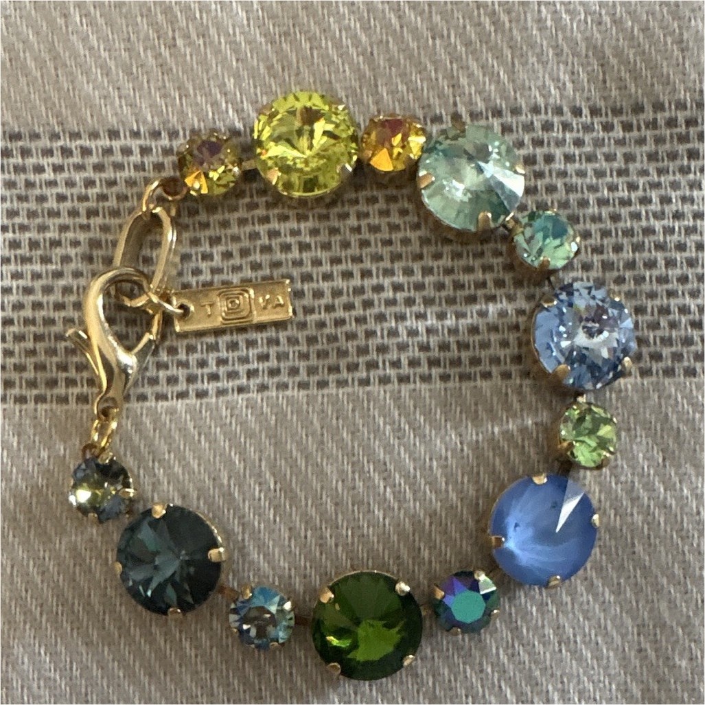 Swarovski Gold Tone Multicolor Crystal Tennis Bracelet Signed